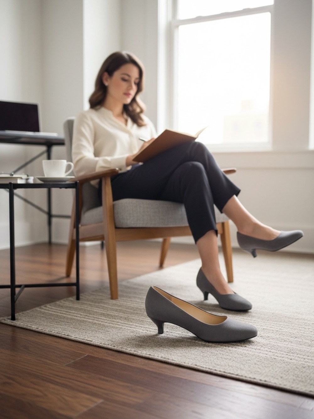 Trotters Kiera Grey Suede Patent Comfort Career Wear Kitten Heel Pumps 8 - Picture 10 of 10